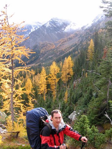 I was feeling very happy to find the larches still holding much of their color. 
I was also happy to be almost to camp.
